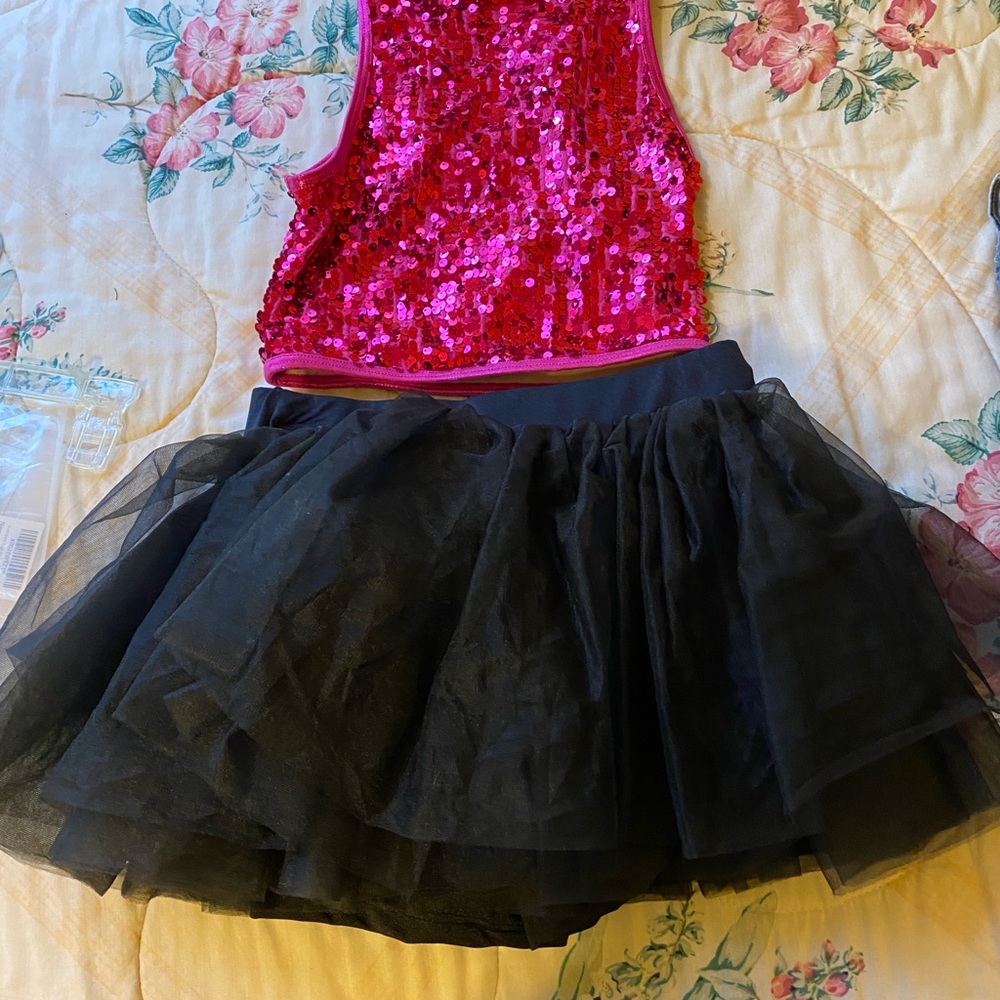 Weissman Pink Sequin Top with Black Tulle Skirt with built in shorts! 2pieces!